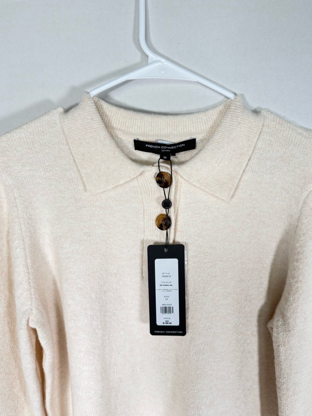 French Connection Cream Button-Front Collared  Top - Picture 3 of 7